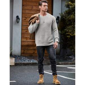 Suéter informal de cuello redondo para hombre 2025, suéter de punto con textura de gofres holgado con borde acanalado para la temporada de otoño - Product Image 3