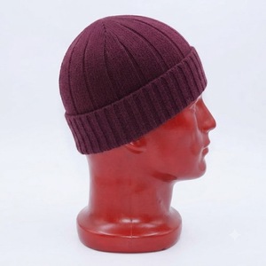 Bonnet en tricot côtelé bordeaux, Spandex/Polyester, unisexe, chaud pour l'hiver, à revers, couleur unie, pliable, pour adultes, décontracté, réglable - Product Image 6