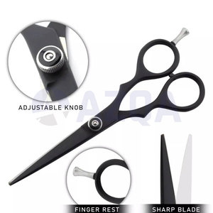 Ciseaux de coiffure professionnels en acier inoxydable noir avec vis de tension réglable et anneaux de repose-doigts - Product Image 5