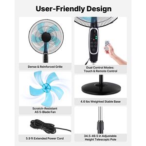 "18 Inch Remote Control <b>Standing</b> <b>Fan</b> 2700 CFM 9 Speeds 3 Modes Oscillating Adjustable Height US Plug for Hotel Use" - Product Image 5