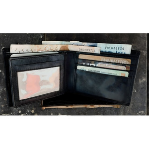 Portefeuille en cuir véritable de qualité supérieure pour homme, couleur noire, finition texturée, design à double pliage, plusieurs emplacements pour cartes de crédit, organiseur - Product Image 4