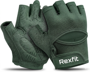 Rexfit Sports Half Finger Fitness Gloves Green PU Leather <b>Adjustable</b> Wrist <b>Strap</b> Gym Weight Lifting Unisex Gloves For Men's - Product Image 2