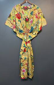 Vestido Kaftán sin Mangas de Algodón con Estampado Floral Tropical, Estilo Casual de Verano para Mujer, Playa, Islas del Pacífico Asiático - Product Image 4