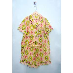 Ensemble de pyjama pour femmes 100% coton, imprimé floral, vêtements de nuit, shorts, grande taille, vêtements de plage, ensemble de pyjama court - Product Image 5