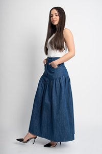 Jupe crayon en jean pour femme GRACE COLLECTION, longueur genou, bleu uni, ceinture enveloppante, décontractée, hiver, écologique, spandex/coton, séchage rapide - Product Image 5