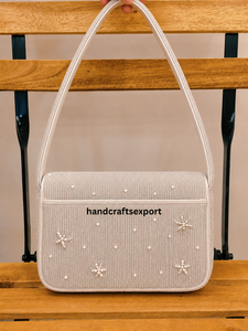 Bolso de Mano con Cuentas de Sol, Luna y Estrella, Moderno, Ligero, Ecológico, Bolso de Hombro Blanco, Artesanal, Bordado |   Personalizado - Product Image 5