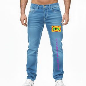 Jean décontracté pour homme coupe droite, denim élégant délavé à l'acide, coupe ajustée extensible, tissu Oxford épais personnalisé - Product Image 1