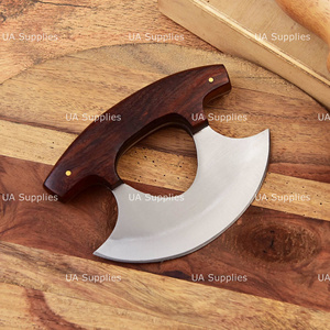 Stainless Steel Ulu Chef <b>Knife</b> Traditional Alaskan Chopping Cutting Rosewood <b>Handle</b> Handmade Ambidextrous Leather Sheath OEM/ODM - Product Image 4