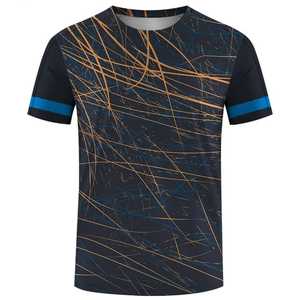 T-shirt à manches courtes pour homme, imprimé bleu et blanc, col rond, coupe classique, séchage rapide, polyester tricoté, style décontracté - Product Image 2