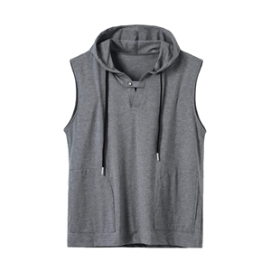 Débardeur à capuche pour homme en coton et élasthanne, col rond, sans manches, coupe musculaire, avec cordon de serrage et bouton unique, respirant, séchage rapide, haute performance - Product Image 6