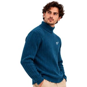 Suéter de cuello alto acanalado azul verdoso para hombre, jersey de invierno de manga larga, cuello alto, cálido, informal, de punto, a la moda - Product Image 2