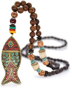 Collier fait main en perles de bois turquoise pour femmes, bijoux tendance - Product Image 1