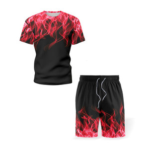 Custom Men's Black Yellow <b>Flame</b> Print T-<b>Shirt</b> and Shorts Set Crew Neck Quick Dry Sporty Summer Workout Wear - Product Image 6