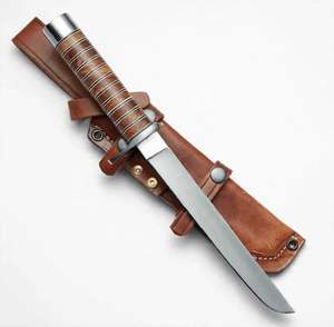 Handcrafted Stainless Steel Outdoor Utility <b>Tool</b> Stacked <b>Leather</b> Washer Handle Stainless Steel Guard - Product Image 1