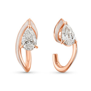 Boucles d'oreilles Huggie en or rose avec diamants taille poire, bijoux de luxe pour femme, forme goutte d'eau, pour mariage - Product Image 1