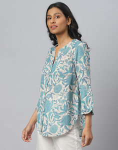 Chemise en coton mélangé pour femme avec imprimé artisanal, manches 3/4, TheFabira, approvisionnement en gros en provenance d'Inde, vêtements régionaux - Product Image 2