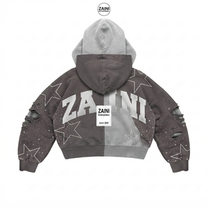 Men's Full-Zip Hoodie 350gsm Cotton/Polyester Woven Fabric Charcoal Gray Star Print Anti-Wrinkle Breathable Custom Logo Front - Product Image 2