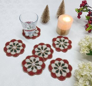 Décoration de Noël bohème rouge faite à la main, en coton polyester écologique lavable, épaisseur 3 mm - Product Image 6
