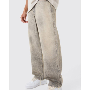 Men's Wide Leg Washed Denim Pants <b>Elastic</b> <b>Waist</b> Midweight Cotton Casual Style Spring Wear - Product Image 4