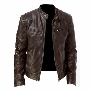Blouson moto homme slim en cuir, col montant, brodé, imperméable, design personnalisé, collection hiver 2026, le plus vendu - Product Image 1