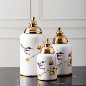 Handmade Pebble Finish Luxury Floor Vase Set With Gold Rim And Floral Accent Modern Home Interior Ginger <b>Jar</b> Set for Indoor Use - Product Image 4