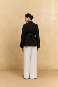 78% Polyester 18% Rayon 4% Spandex Full Length Notched Collar Full Sleeve 2 Piece Long Set Solid Plain Dyed Breathable Office - Product Image 2