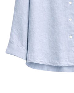 Ensemble deux pièces décontracté pour femme : chemise bleu clair et pantalon large marron en coton et lin avec poches brodées – Tenue d'été - Product Image 5