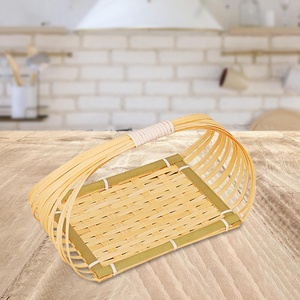 Plateau de service en bambou tissé à la main, style japonais, panier de rangement décoratif, petit caddy en bambou écologique avec poignée pour la maison - Product Image 1