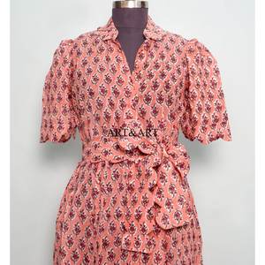 Hermoso Vestido Midi de Algodón para Mujer, Estampado Floral a Mano, Estilo Dulce y Lindo, para Uso Diario, Casual o de Fiesta, con Cintura Natural y Diseño Sólido - Product Image 4