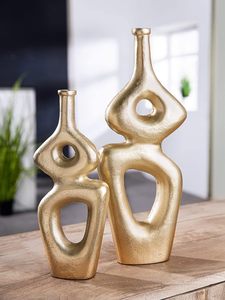 Vase de table contemporain en métal avec design perforé, fait main, couleur beige - Product Image 5