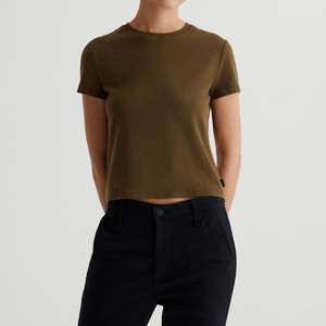 Camiseta Corta Vintage Ecológica para Mujer, Estilo Años 90, Tejido de Canalé, 95% Algodón, 5% Elastano, Cuello Redondo, Camiseta Corta - Product Image 4