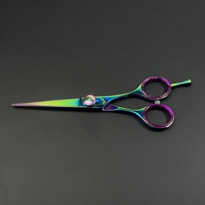 Ciseaux de coiffure professionnels en acier inoxydable 6CR13, lame tranchante, pour droitiers, manche long, finition arc-en-ciel, 28 dents - Product Image 3