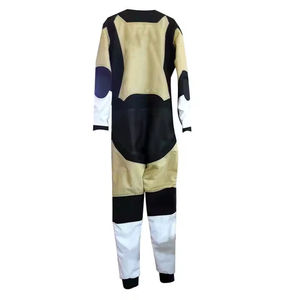 Combinaison de travail pour homme beige avec bordure noire et blanche, fermeture éclair intégrale sur le devant, manches longues, pantalon sans couture - Product Image 3