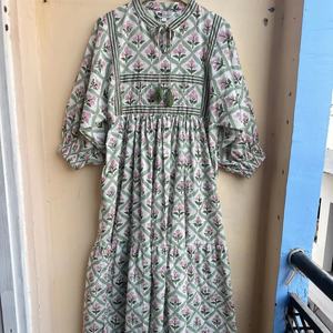 Vestido Largo Bohemio de Talla Grande con Estampado Floral para Mujer, de Algodón con Estampado de Bloques y Bordado, Casual, para Verano - Product Image 1