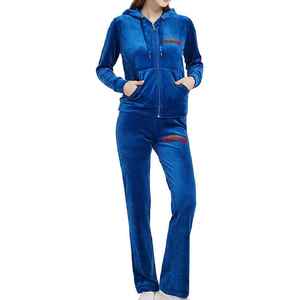 Premium High Quality Custom Winter 2 Piece Lightweight Casual Breathable Regular Size Long Sleeve Solid Color Velvet <b>Track</b> <b>Suit</b> - Product Image 4
