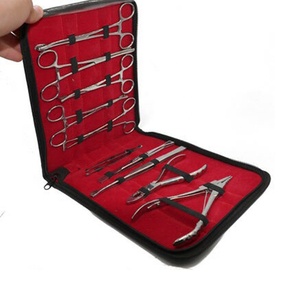 10 Pieces Stainless Steel Piercing Instruments Kit Includes Forceps, Tweezers, and Pliers with PU Leather Case for Body Piercing - Product Image 1