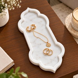 white marble <b>tray</b> geometric edge <b>tray</b> jewelry organizer decorative <b>tray</b> <b>vanity</b> <b>tray</b> necklace holder earring <b>tray</b> ring holder new - Product Image 5