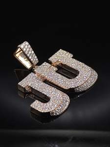 Colgante Personalizado con Dos Iniciales, Oro Sólido de 10K/14K, Plata 925, Moissanita, Diamantes, Estilo Hip Hop, Joyería de Fábrica - Product Image 5