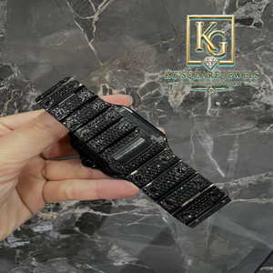 Montre analogique pour homme KG Square Jewels Hip Hop, boîtier carré noir serti de pierres - Product Image 2