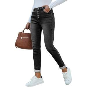 2025 <b>Women's</b> Winter Thermal Denim Jeggings High Waisted Skinny <b>Leggings</b> Fleece Lining Breathable Dark Washed Printed Pattern - Product Image 3