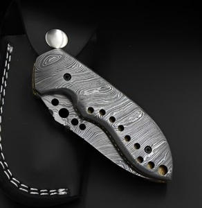 Cuchillo Plegable de Acero de Damasco de Grado Industrial BA Enterprises, Hoja con Punta Caída, Mango de Acero de Damasco, Cuchillo de Bolsillo de Borde Recto - Product Image 6