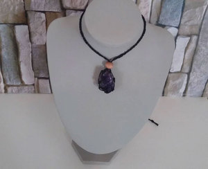 Collar de macramé de plata Tai hecho a mano al por mayor, con gema curativa morada, estilo bohemio, engaste de bisel, ajustable, unisex - Product Image 2