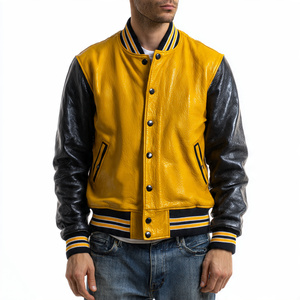 Outdoor <b>Leather</b> Jacket Men Custom Button Up Crew Neck PU <b>Leather</b> Varsity Jackets <b>Tops</b> Baseball <b>Leather</b> Varsity Jacket Men's - Product Image 6