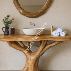 Luxury Handcrafted Modern Durable Tree Trunk Root Vanity Base Solid Wood Artistic Bathroom <b>Console</b> Natural Decor - Product Image 3