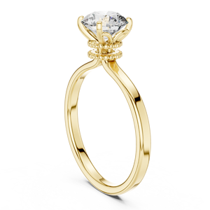 Bague de fiançailles solitaire en or jaune 18 carats avec couronne aurora et halo, sertie d'un diamant rond taille brillant – Anniversaire de mariage - Product Image 3