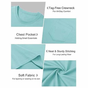 T-shirt pour homme à manches courtes, col rond, couleur unie, coupe classique, en coton, jersey décontracté, respirant, avec poche, toutes les couleurs - Product Image 5