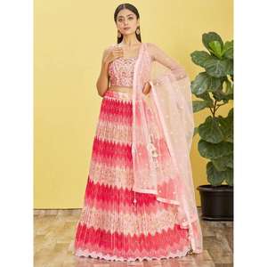 Adorable Lehenga Choli Tradicional Semi-Cosido en Chinon con Bordado Rosa de Zeel Clothing - Product Image 1