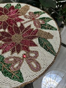 <b>Round</b> Beaded Table <b>Mat</b> With Floral Design Handmade Bohemian Style Fabric Decor 450 Mm Diameter - Product Image 5