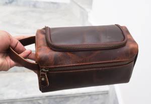 Premium Leather Toiletry Bag Men Travel Dopp Kit Waterproof Cosmetic Organizer Storage <b>Case</b> LTB-0151 - Product Image 2