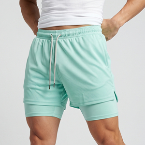 Men's Gym Wear 2 In 1 Mesh Shorts With Drawstring <b>Mid</b> Waist Breathable Knitted Sports Compression Inner <b>Layer</b> Shorts - Product Image 4